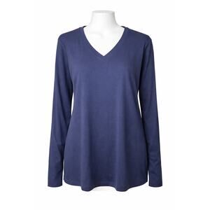 Denim and Co Essentials Heavenly Jersey V Neck Top 2 Pack Blue White [XL]